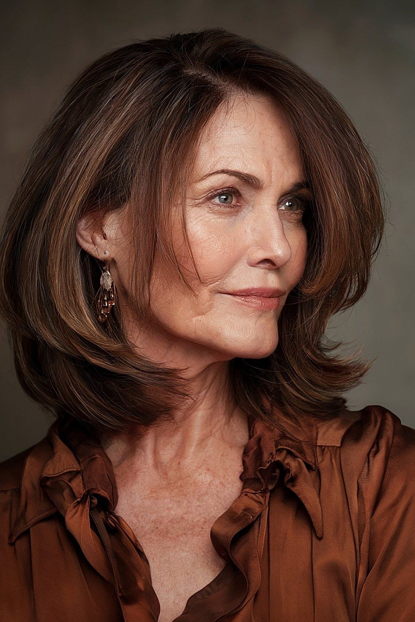 Brunette Lob fall hairstyle for women over 50