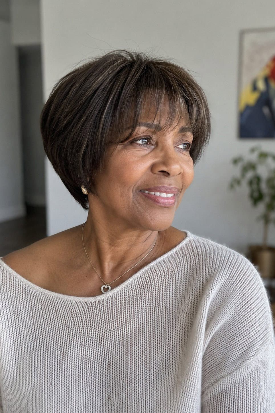 Dark Textured Pixie fall hairstyle for women over 50