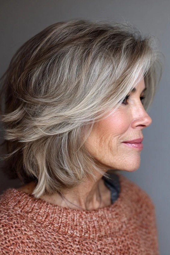 Silver Layered Bob fall hairstyle for women over 50