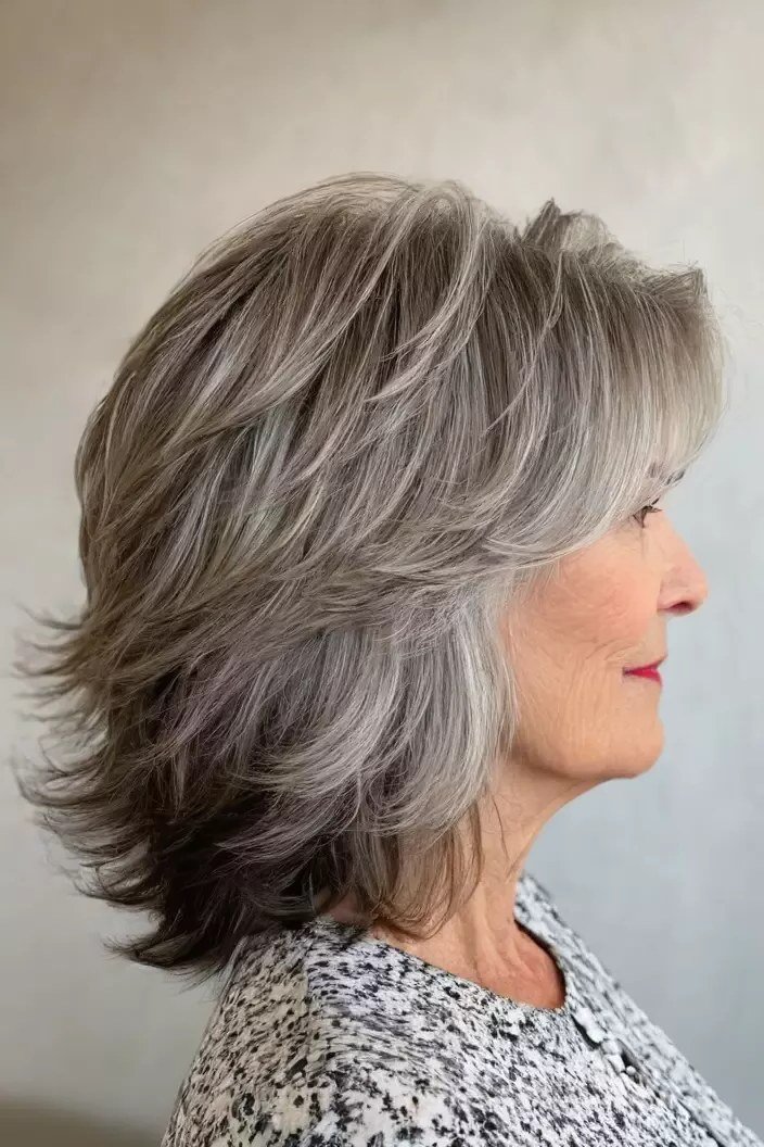 Silver Shaggy Bob fall hairstyle for women over 50