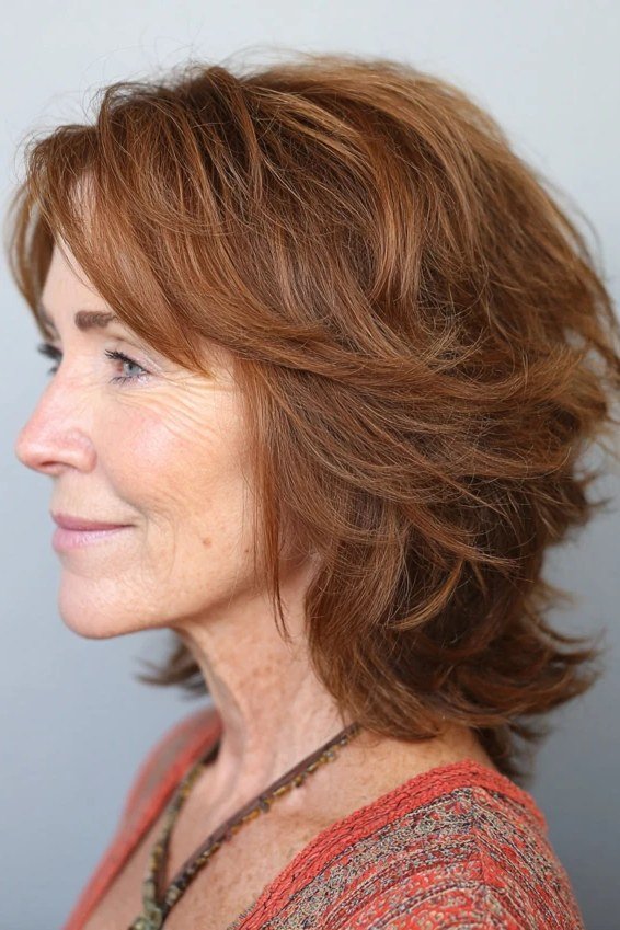 Copper Shaggy Bob fall hairstyle for women over 50