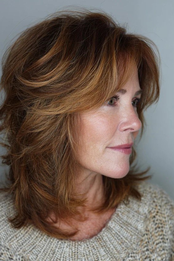 Copper Lob fall hairstyle for women over 50
