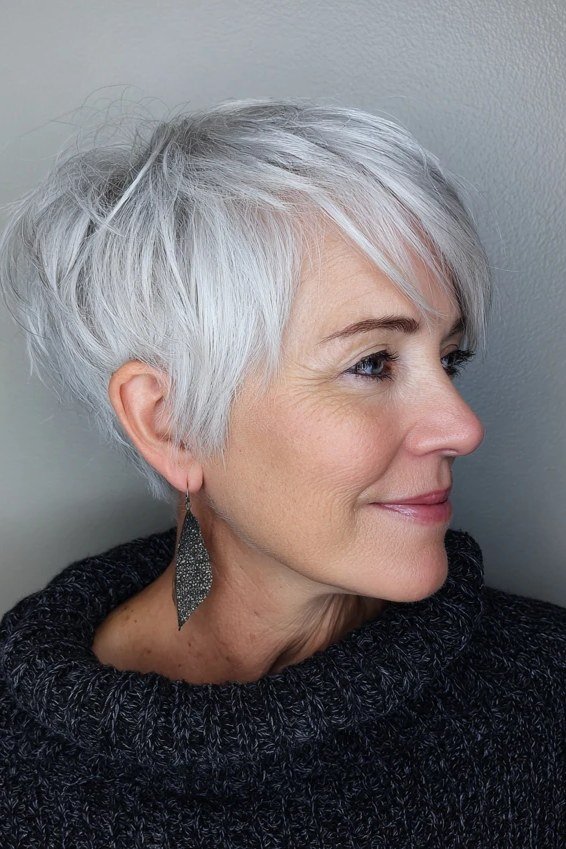Classic Silver Pixie fall hairstyle for women over 50