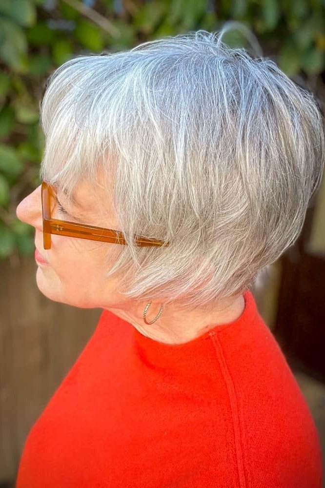 White Layered Bob with Movement fall hairstyle for women over 50