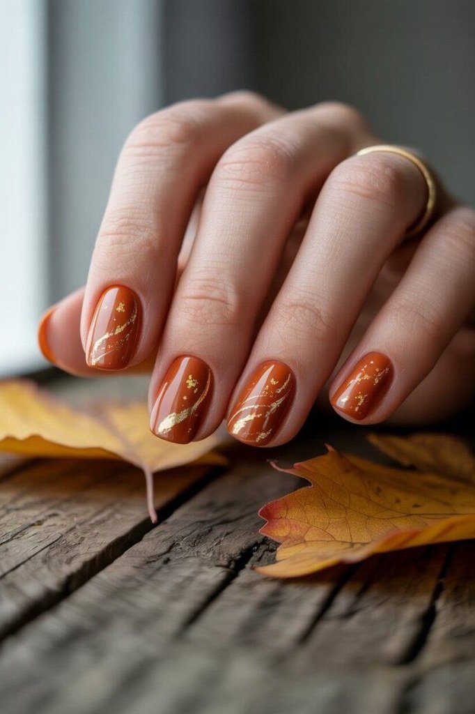 Short copper shimmer nails