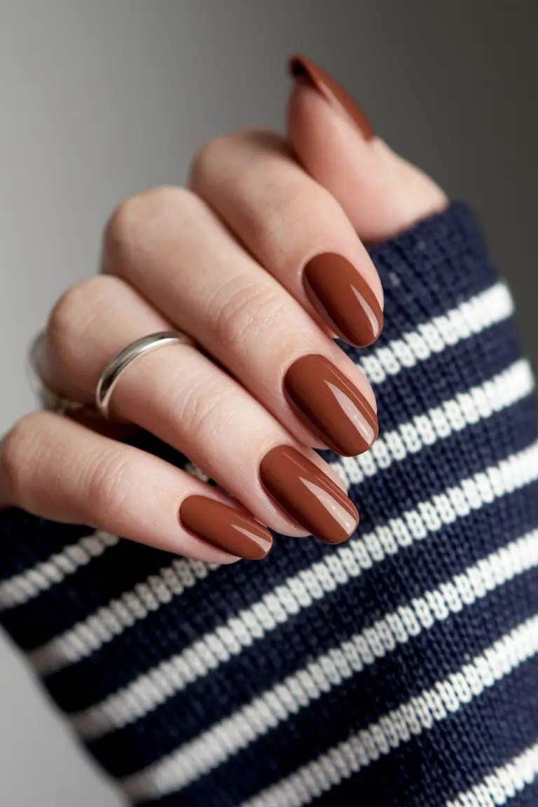 Burnt orange almond nails for women over 60