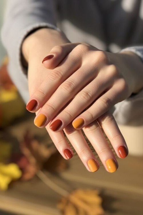 Fall orange gradient nails for women over 60