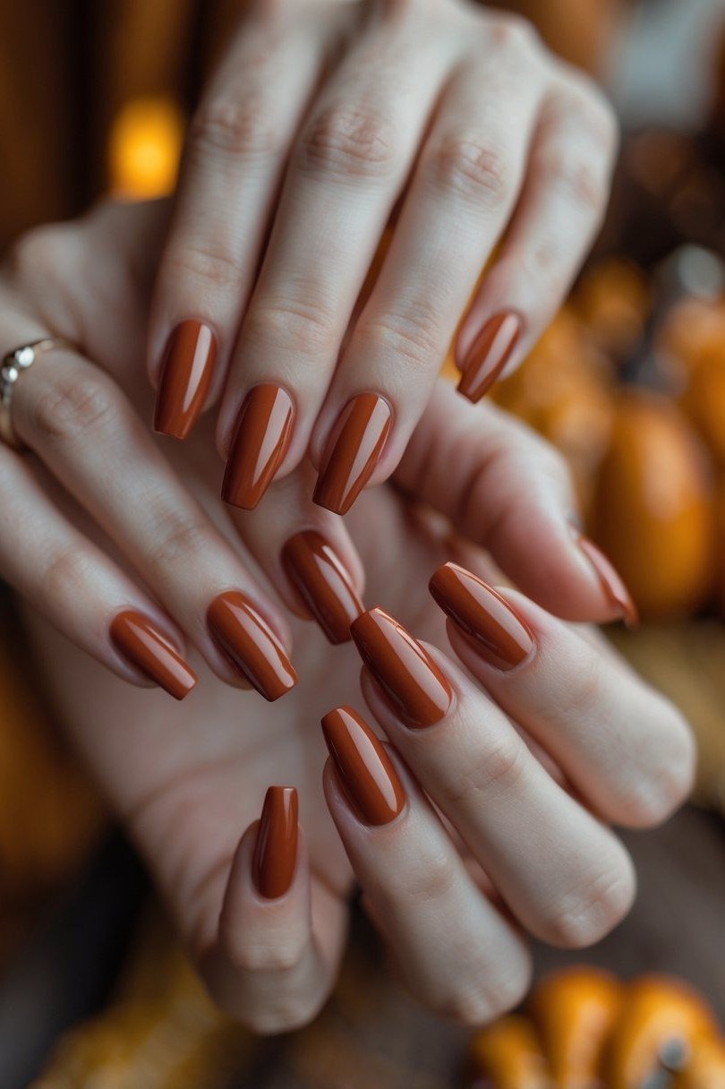 Terracotta almond nails for women over 60