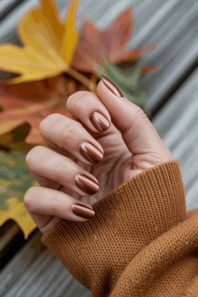 Copper shimmer short oval nails for women over 60