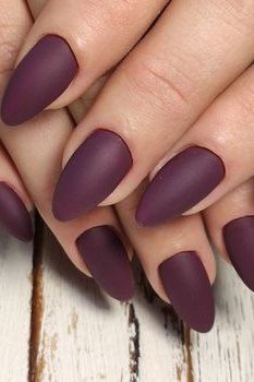 Matte plum almond nails for women over 60