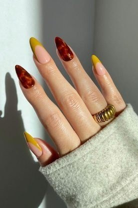Amber tortoise french tip nails for women over 60
