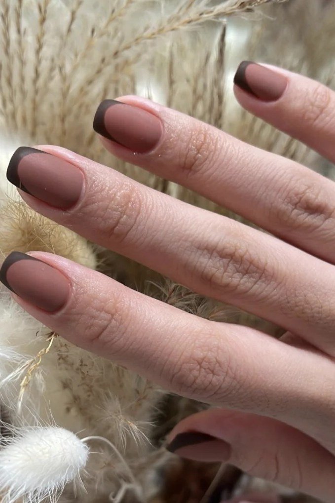 Mauve nails with dark french tips for women over 60