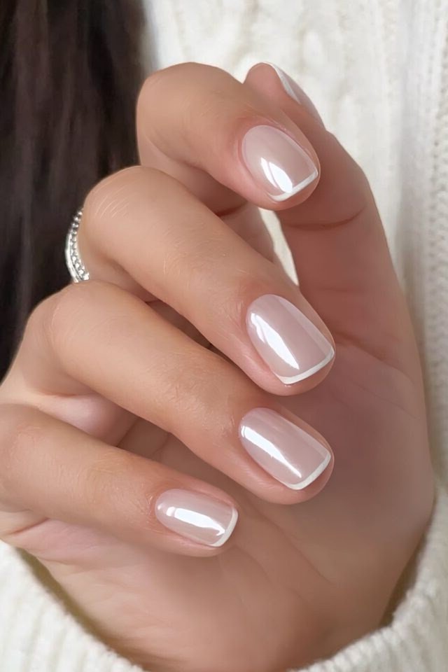 Glazed donut chrome nails with pearly nude finish