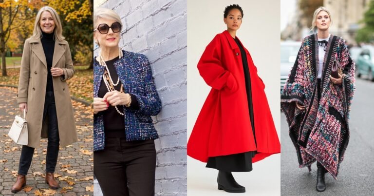 70 fall third-piece outfits for women over 50 collage of trench coats tweed jackets quilted vests and wraps
