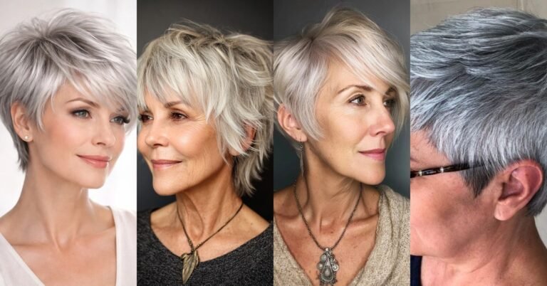 Textured feathered pixie haircuts for women over 60 collage