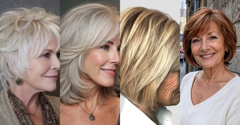 Collage of layered hairstyles for women over 70
