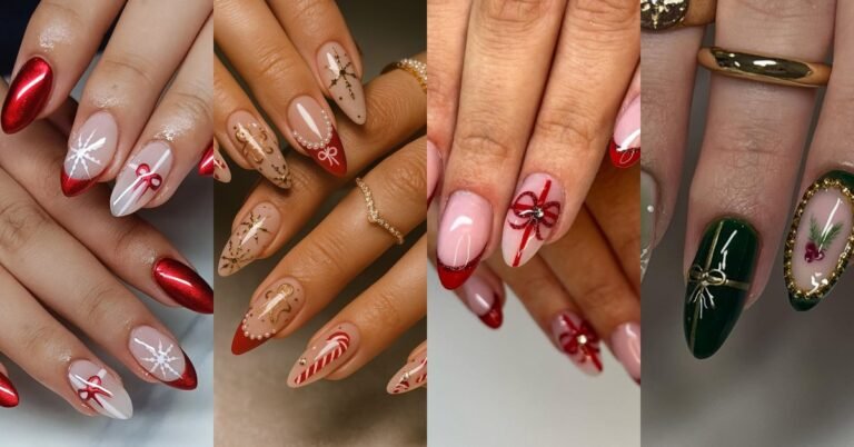 Classy Christmas nail ideas for women over 70 collage