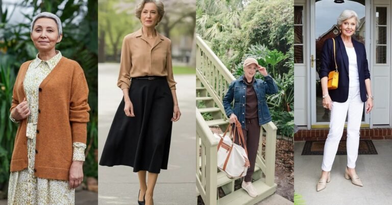 Classic casual outfits for women over 70 collage, featured image