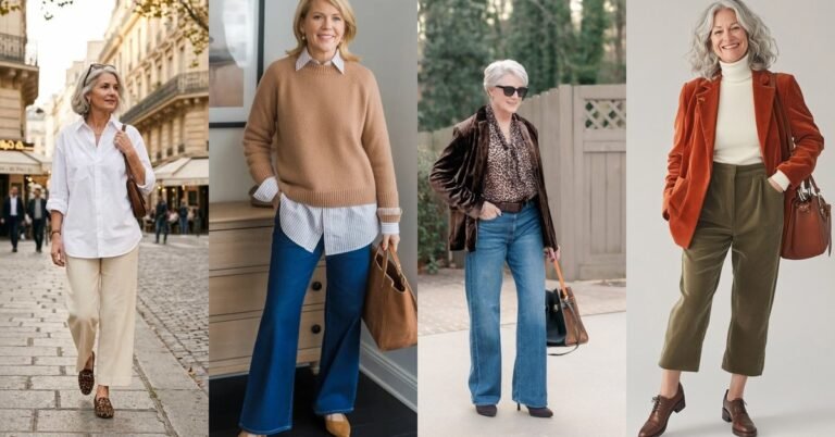 collage of casual fall outfits for women over 50