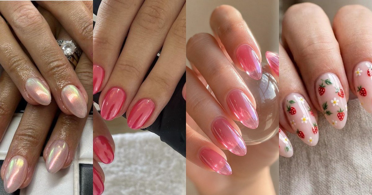 Strawberry glaze nail ideas for women over 60 collage