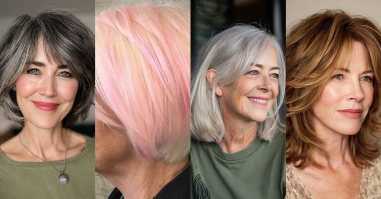Collage of 66 easy layered bob hairstyles for women over 50