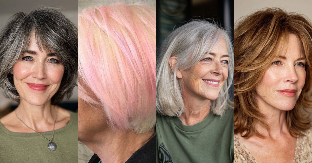 Collage of 66 easy layered bob hairstyles for women over 50