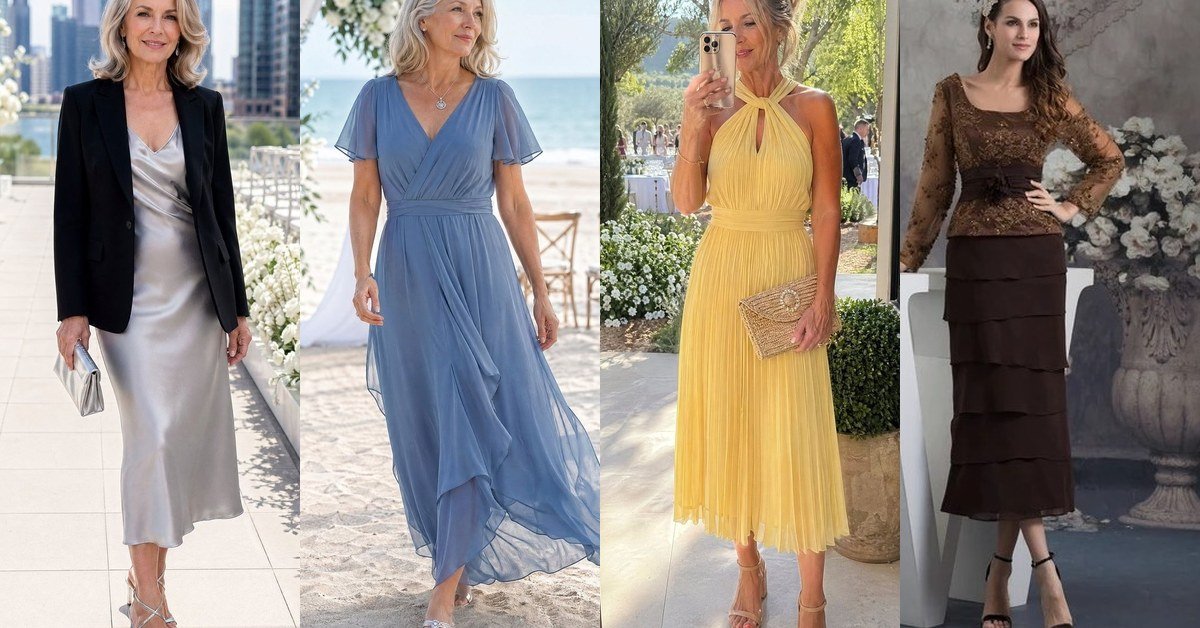 What to wear to a wedding over 50 - 64 elegant wedding guest outfit ideas for women over 50 collage