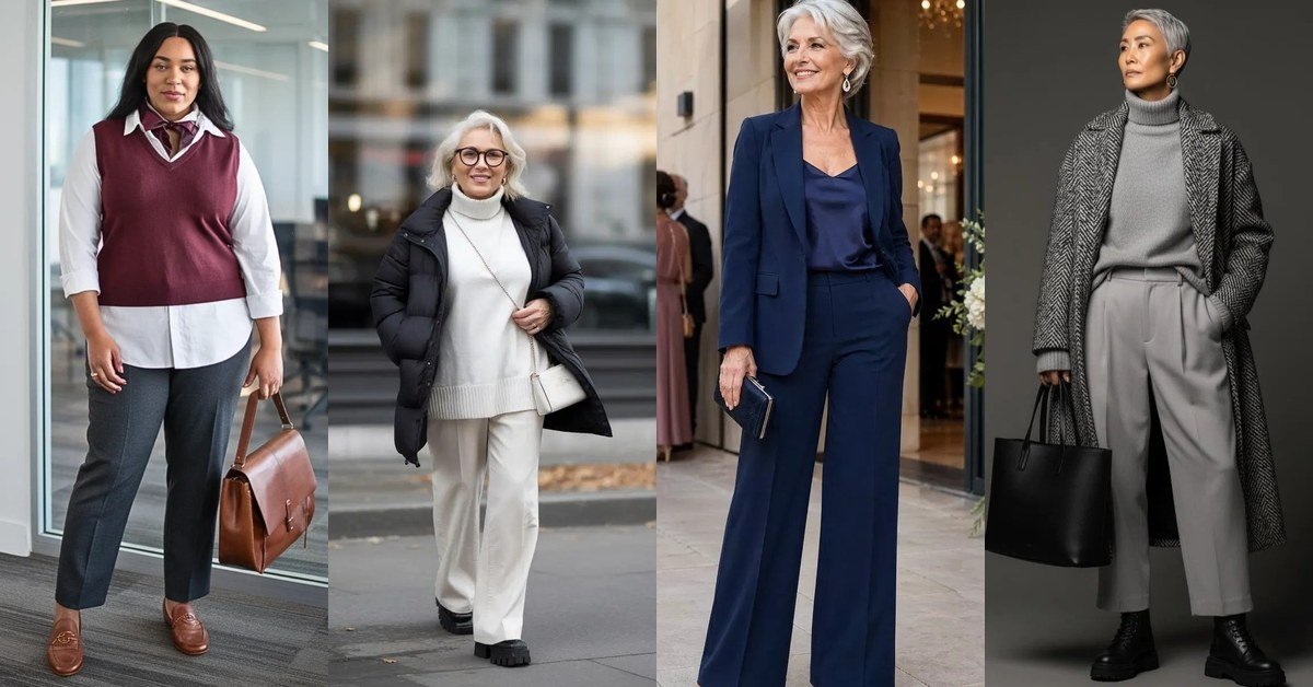 Winter work outfits for women over 50 collage