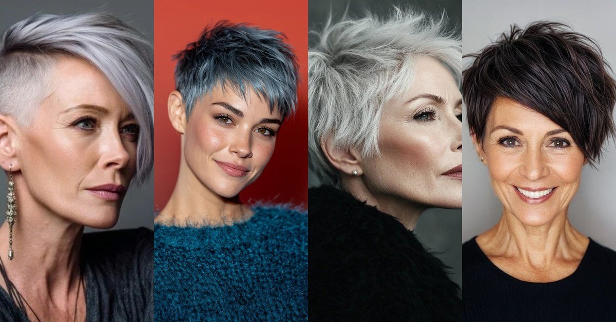 Bold edgy pixie haircuts for women over 50 - featured collage