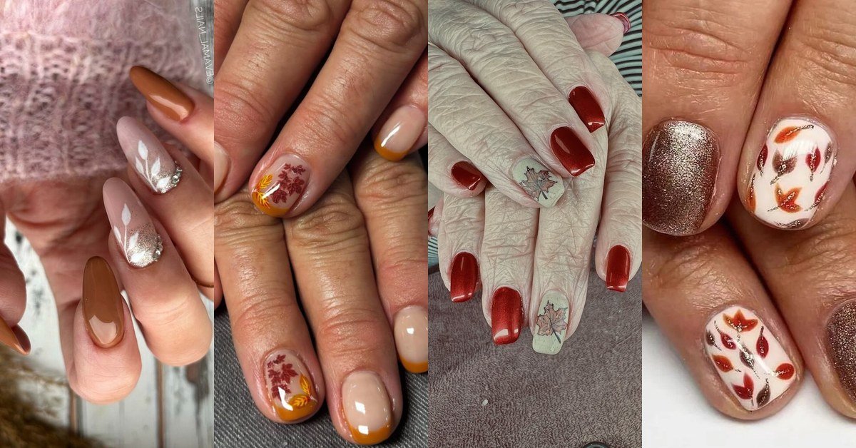 Fall nail color ideas for women over 50, featured collage of four autumn manicures