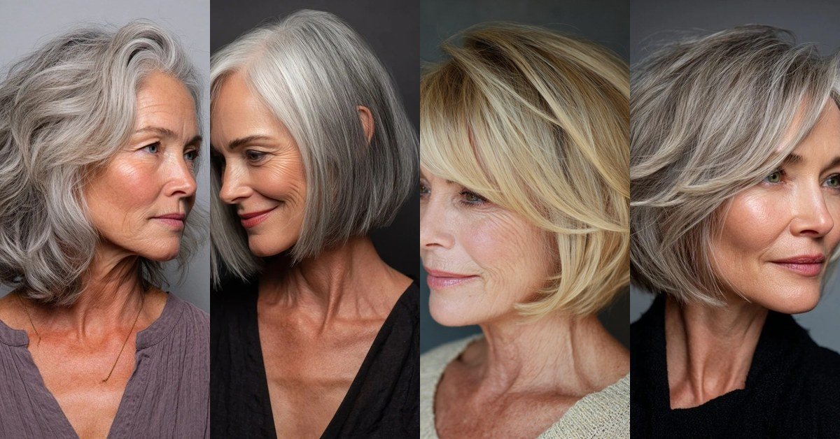 Low maintenance bob cuts for women over 60 featured collage
