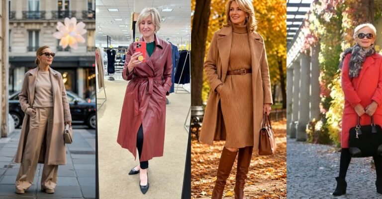 Collage of chic fall coat outfits for women over 50