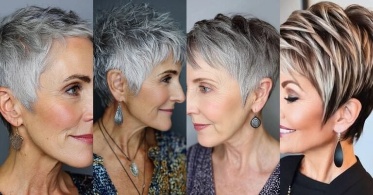 textured pixie cuts for women over 50 collage