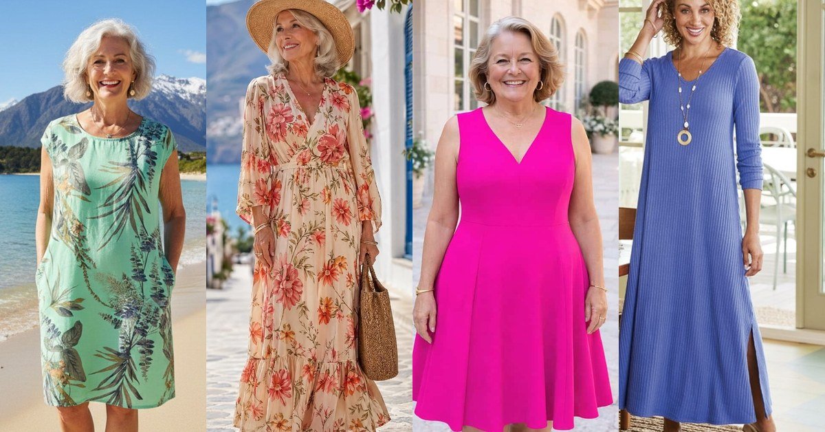 summer midi dresses for women over 60 outfit collage