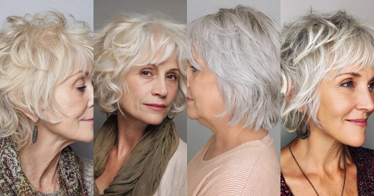 Collage of short wolf cuts for women over 60 - featured image