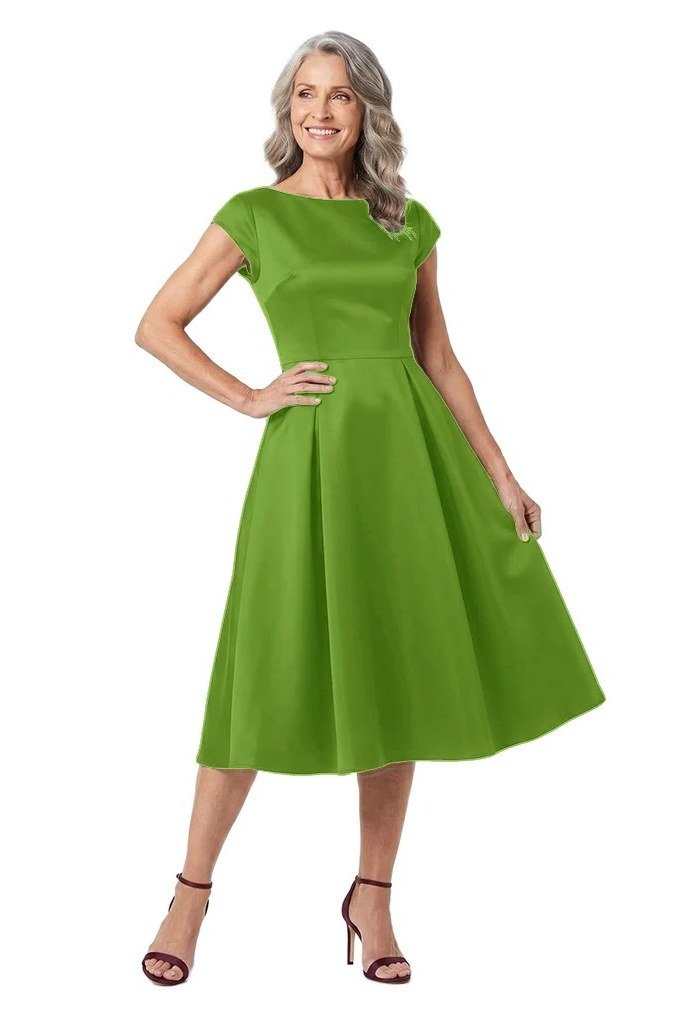 Lime green twirl fit-and-flare dress for older women