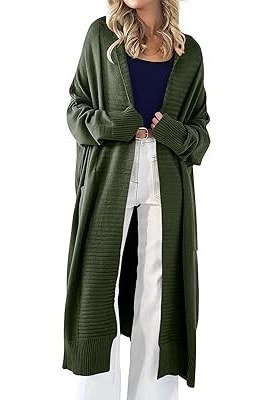 Long Olive Cardigan with White Jeans - fall jeans outfit for women over 40