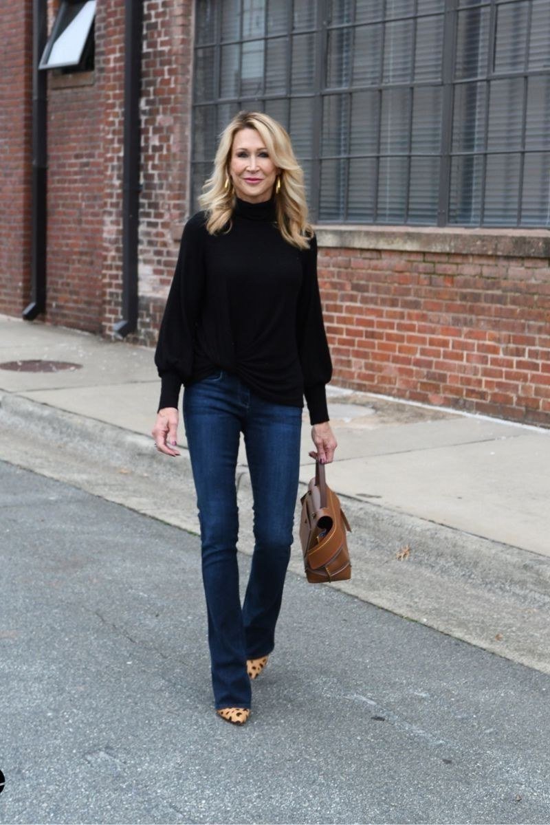 Black Turtleneck with Dark Jeans - fall jeans outfit for women over 40