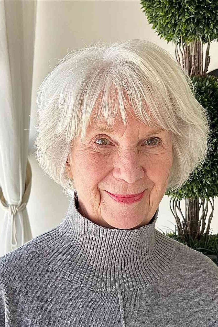 White bob on an older woman, front view
