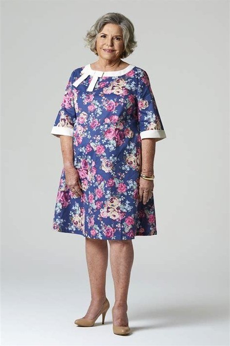 Blue-purple floral midi dress with white collar detail
