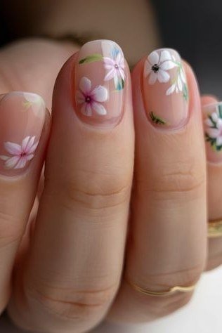 Cherry blossom branch nail art for women over 50