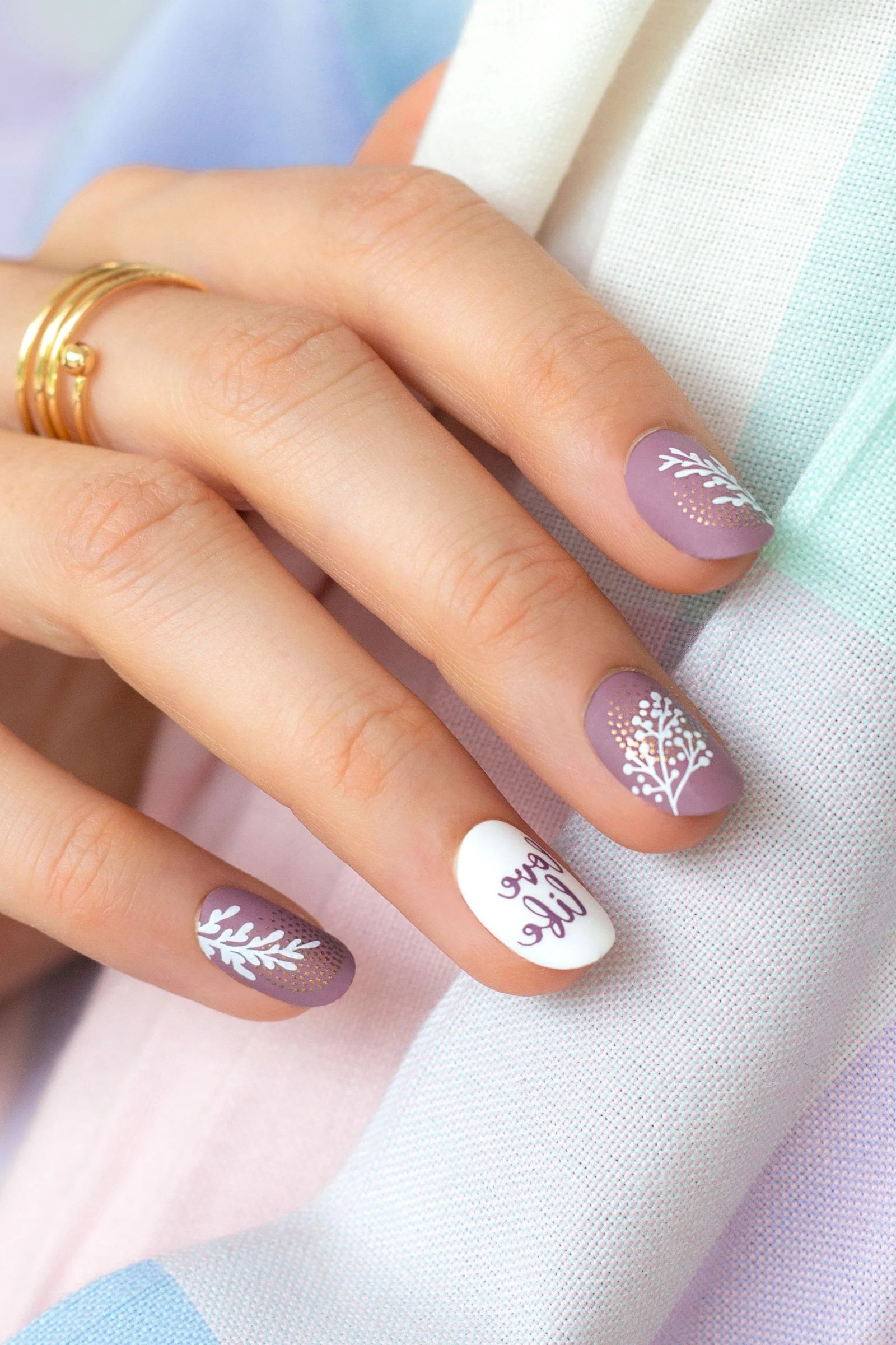 Lavender sprig floral nail art for women over 50
