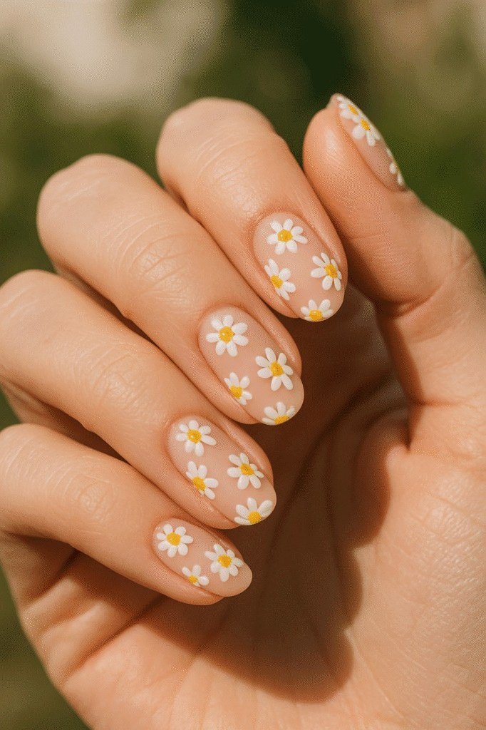 Yellow mini floral nail art for women over 50
