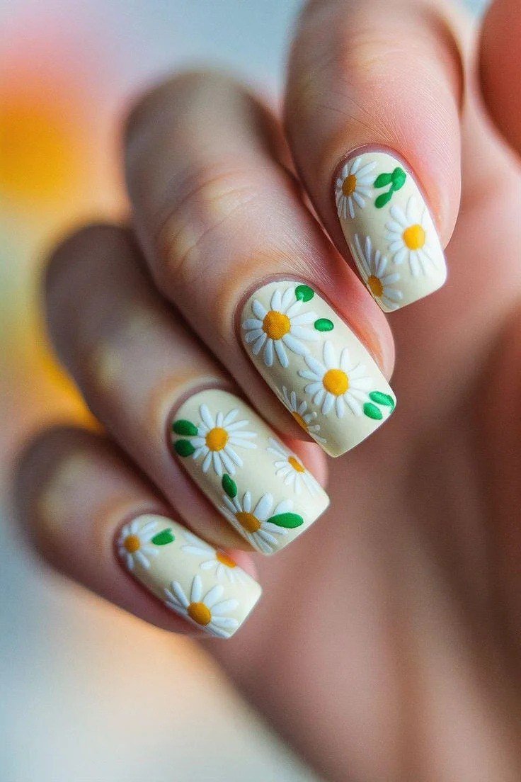 Daisy spray floral nail art for women over 50