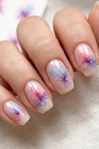 Watercolor floral nail art for women over 50