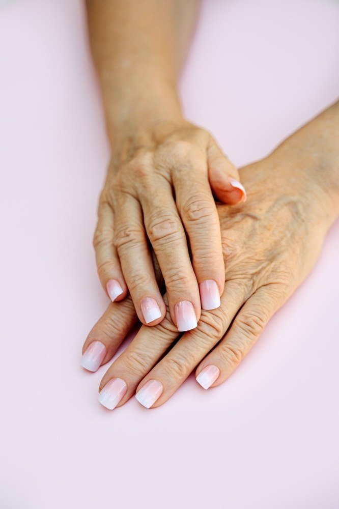 Short Classic White French Tips, french tip nails for women over 70, elegant manicure on mature hands