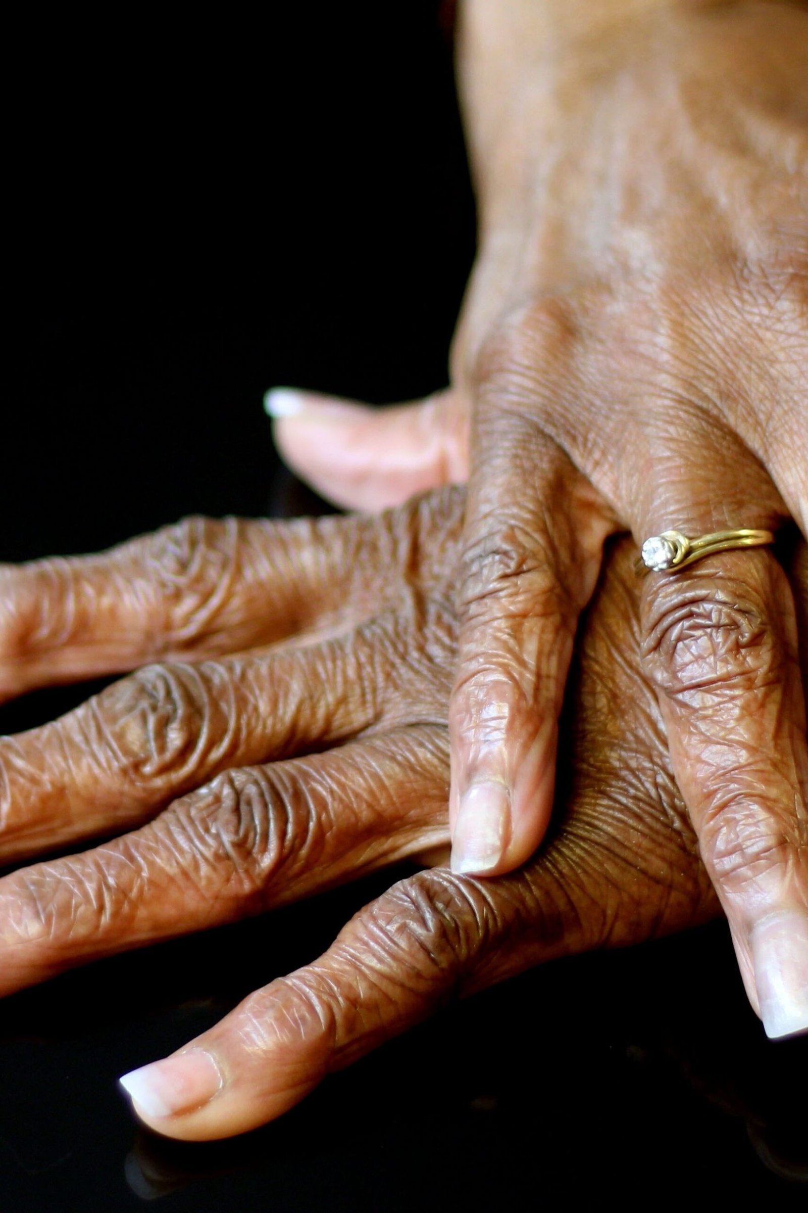 Square French Tips on Deep Skin, french tip nails for women over 70, elegant manicure on mature hands