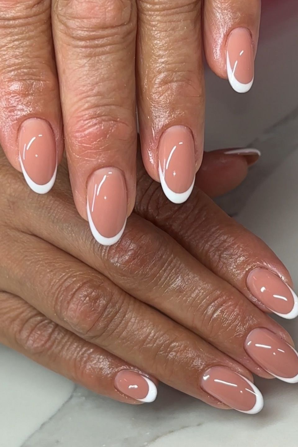 Bold Thick White French Tips, french tip nails for women over 70, elegant manicure on mature hands