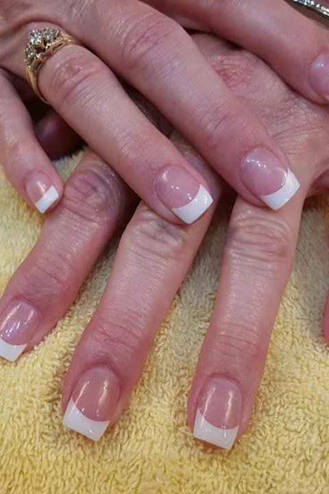 Salon Fresh Thick White French Tips, french tip nails for women over 70, elegant manicure on mature hands