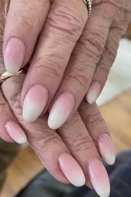 Pink and White Ombre French Tips, french tip nails for women over 70, elegant manicure on mature hands